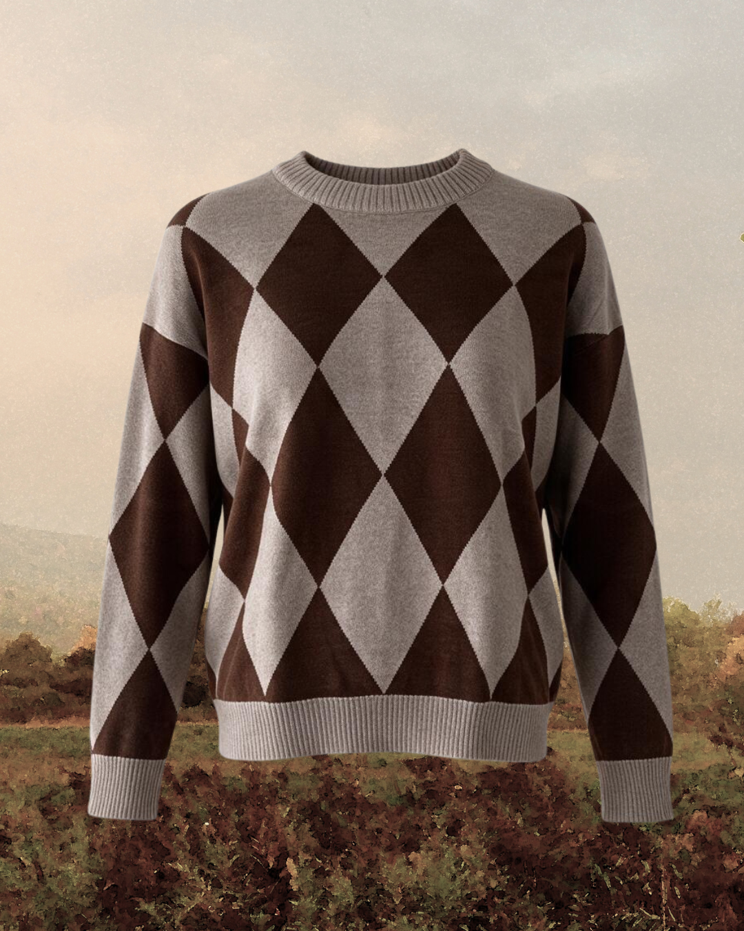 JERSEY ROMBOS LANA MERINO BEIGE Y MARRÓN