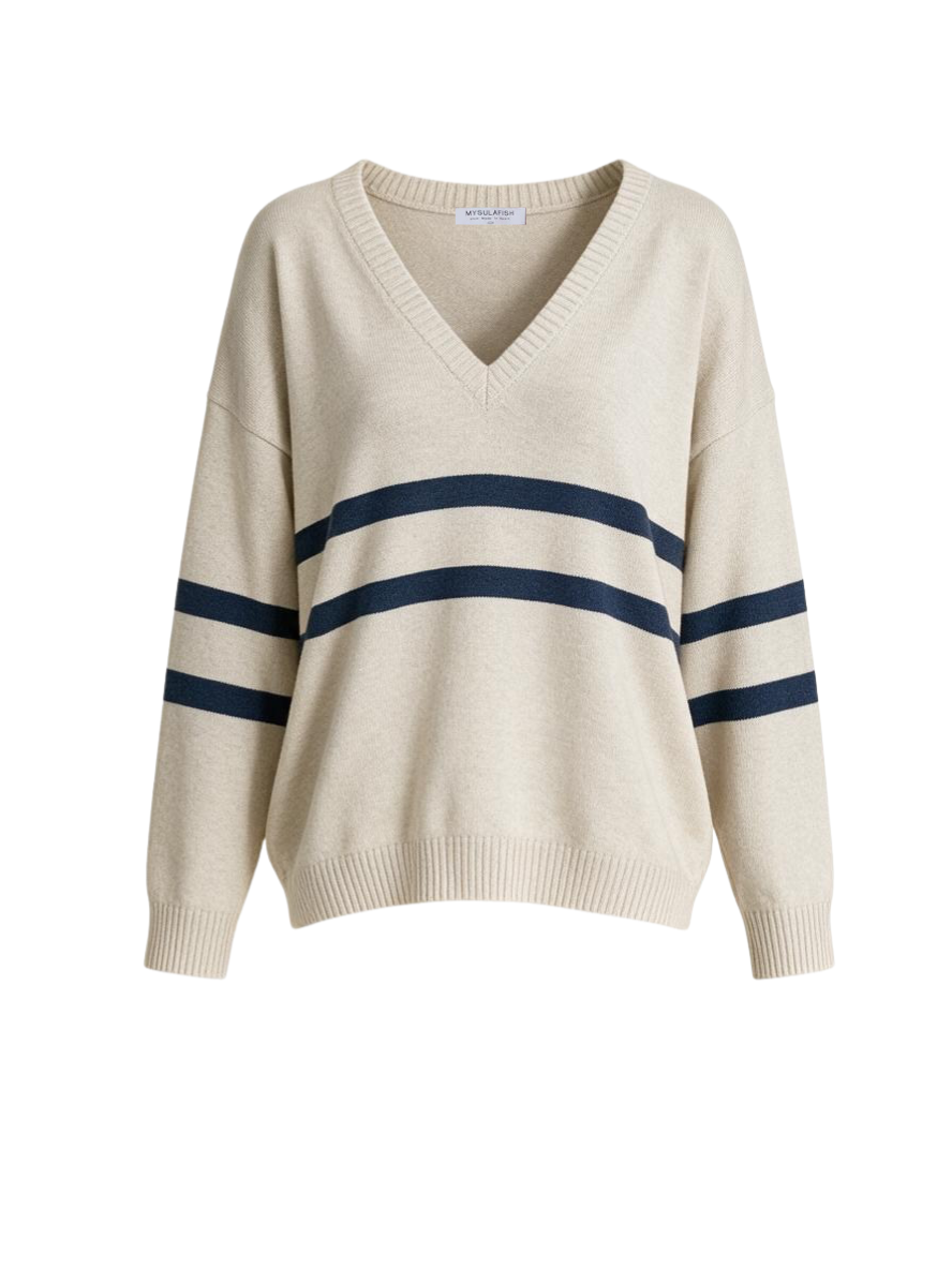 ROCHELLE ECRU AND NAVY SWEATER
