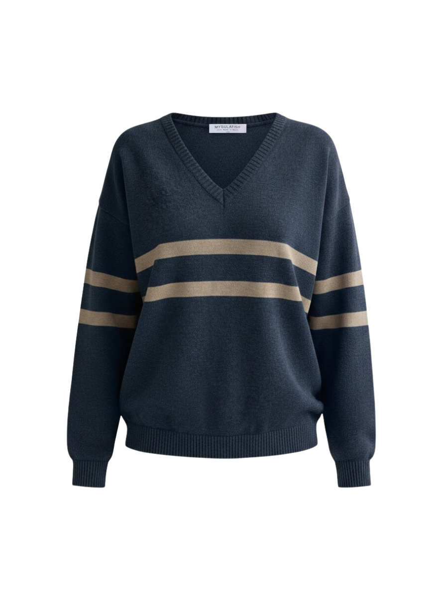 Rochelle Indigo Blue and Tan Sweater