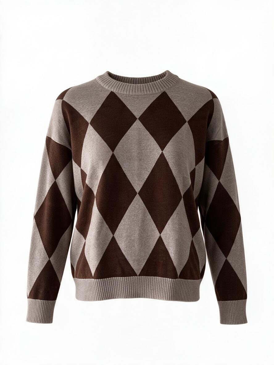 JERSEY ROMBOS LANA MERINO BEIGE Y MARRÓN