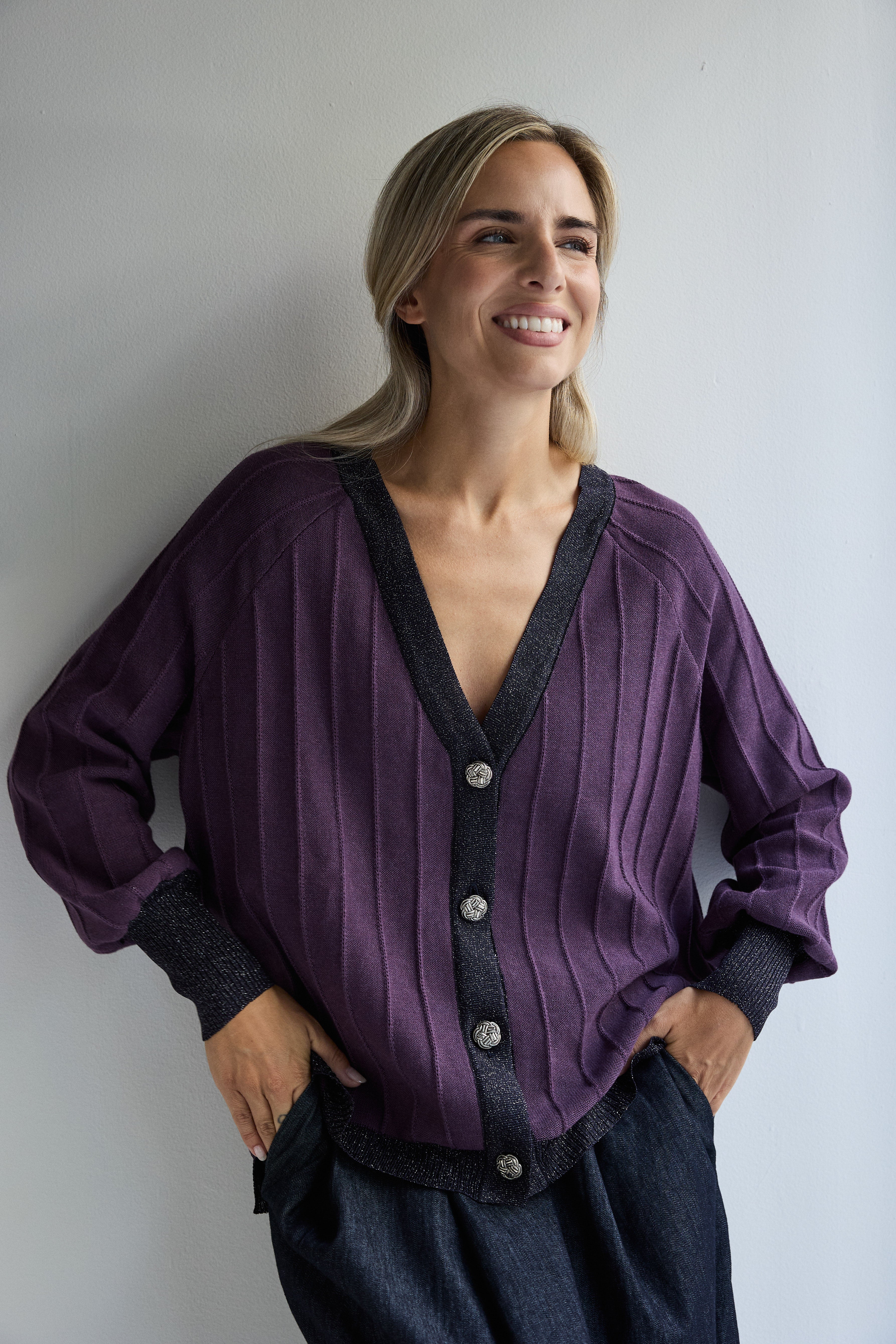 CARDIGAN PROVENZA BERENJENA