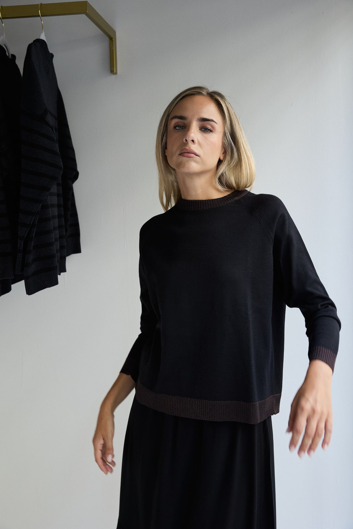 JERSEY LANA MERINO Y LUREX PIPER NEGRO Y CHOCOLATE