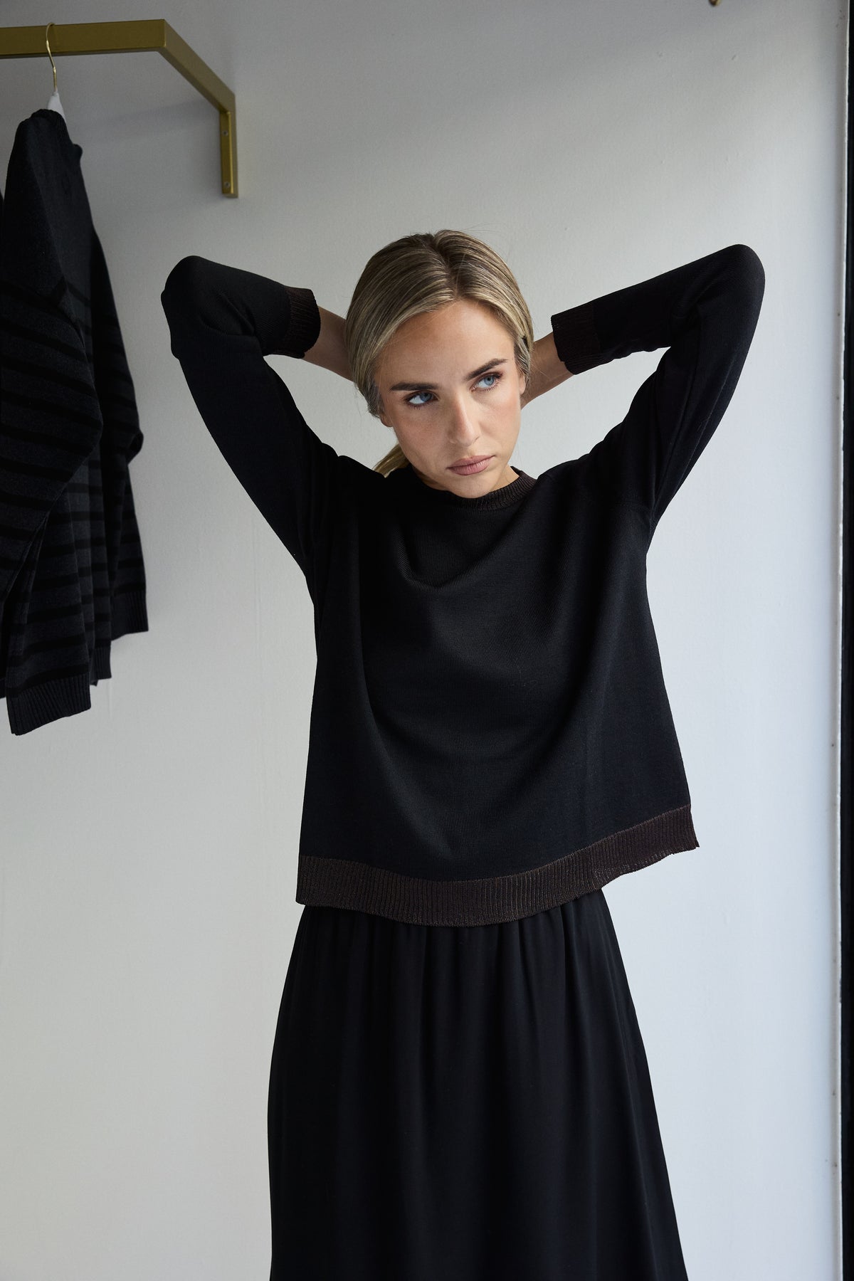 JERSEY LANA MERINO Y LUREX PIPER NEGRO Y CHOCOLATE