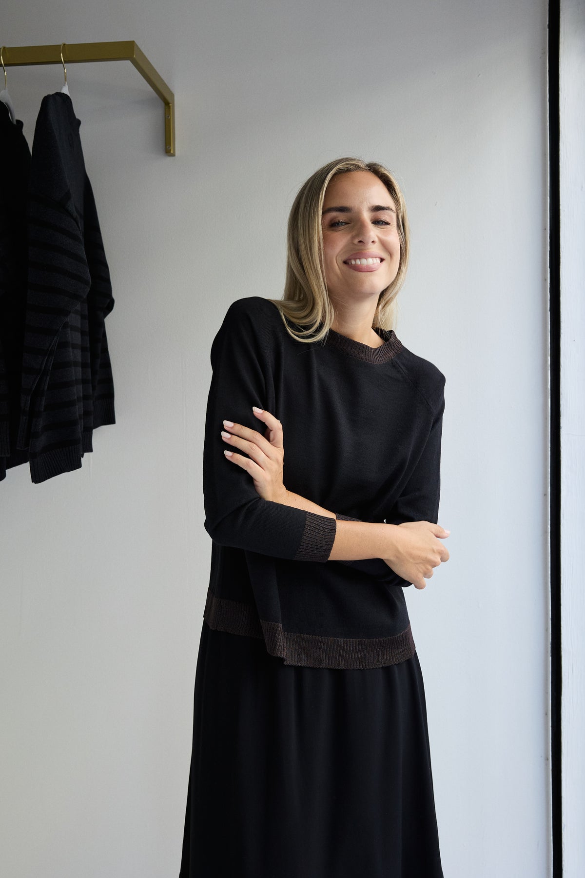JERSEY LANA MERINO Y LUREX PIPER NEGRO Y CHOCOLATE