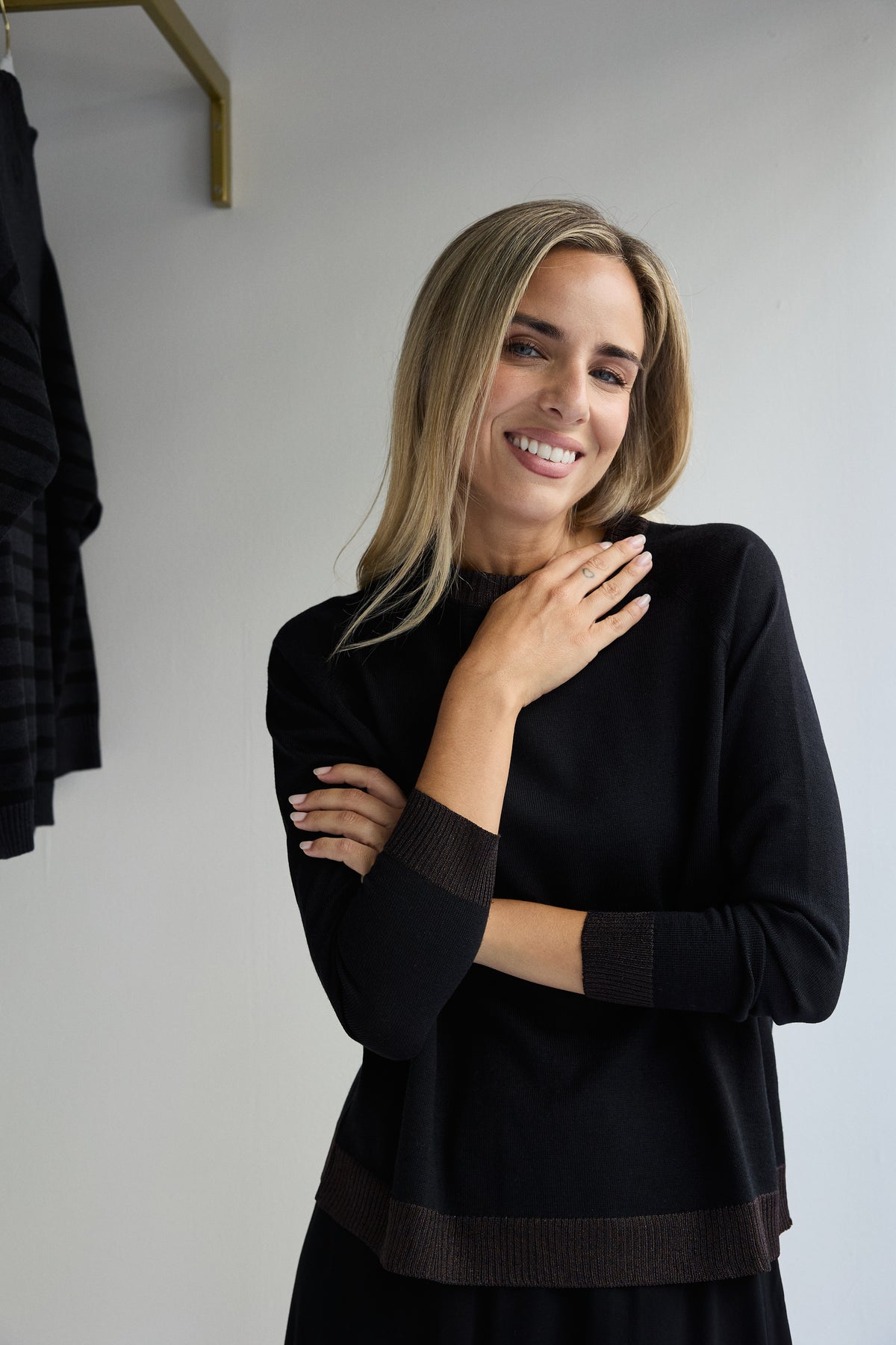 JERSEY LANA MERINO Y LUREX PIPER NEGRO Y CHOCOLATE