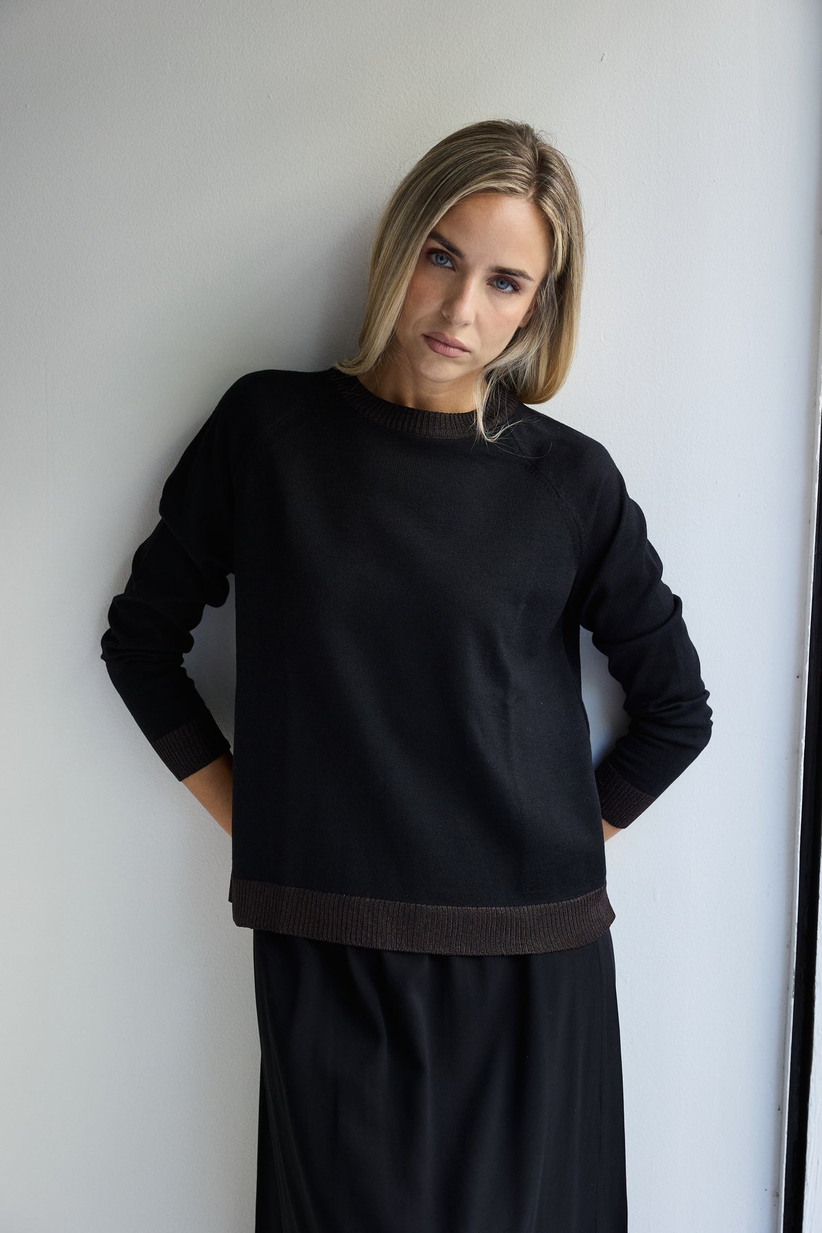 JERSEY LANA MERINO Y LUREX PIPER NEGRO Y CHOCOLATE