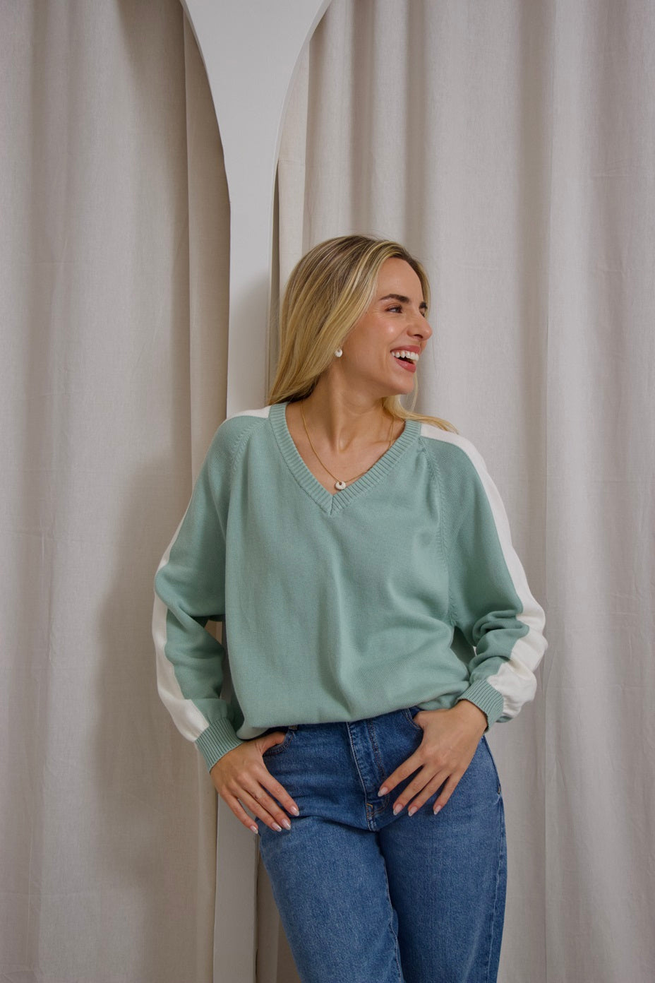 JERSEY LINE VERDE PASTEL Y CRUDO