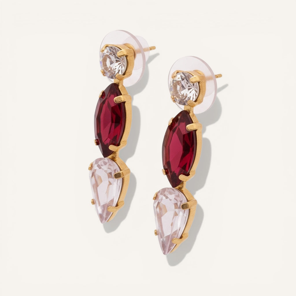 PENDIENTES CRISTAL CHECO MAGENTA OSCURO Y ROSA PALO