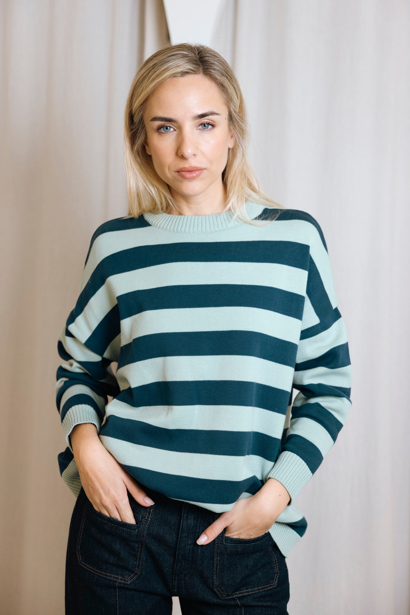 JERSEY MARINERO MENTA E INDIGO RAYAS ANCHAS