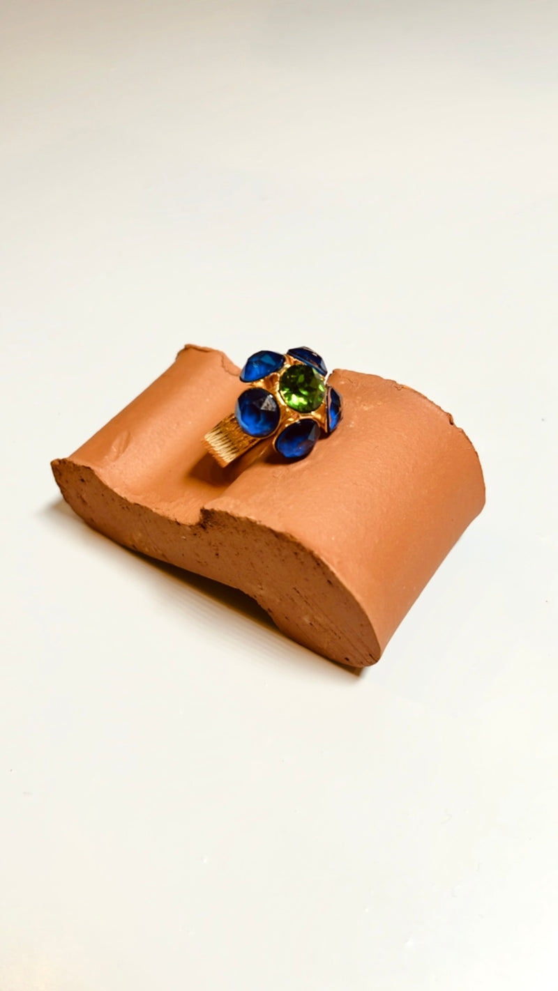 ANILLO FLOR AZUL ELECTRICO Y VERDE MENTA