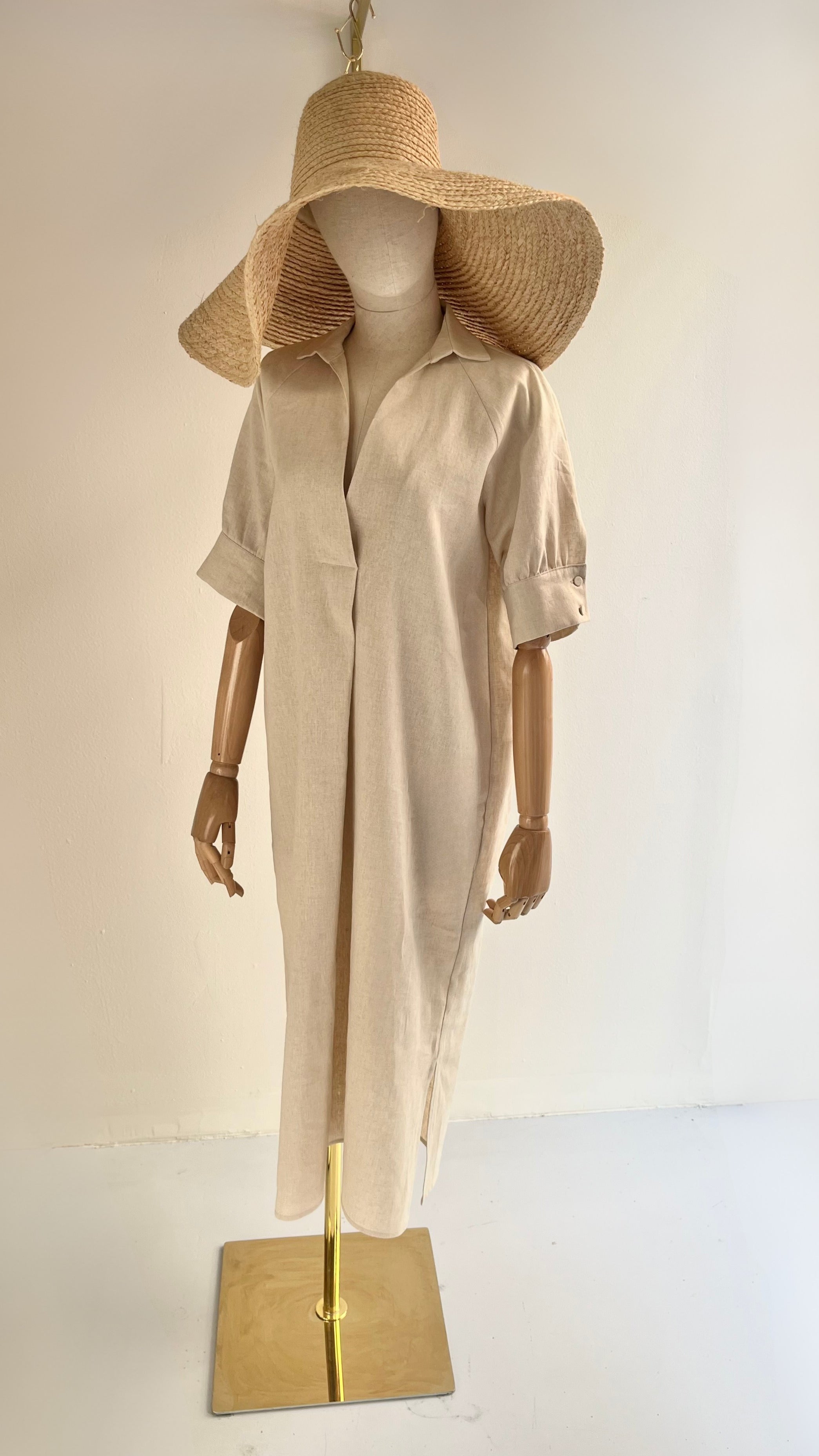VESTIDO CAMISERO LINO BEIGE ARENA
