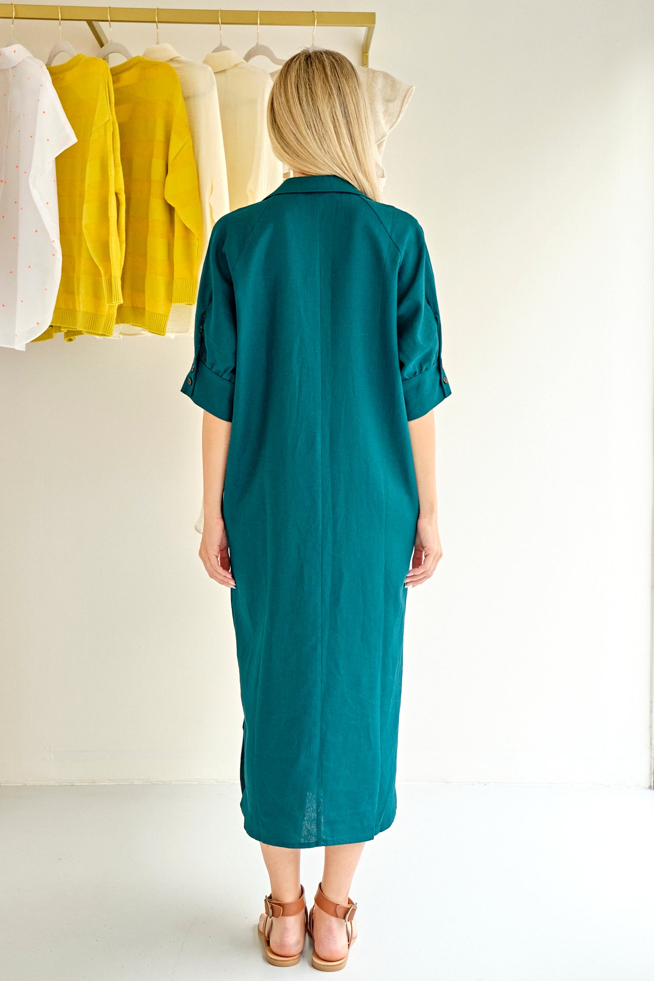 VESTIDO CAMISERO LINO VERDE ESMERALDA