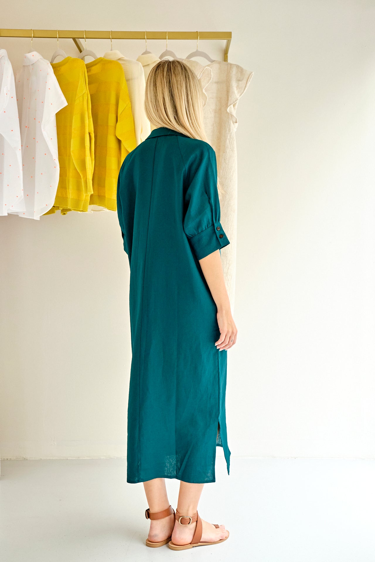 VESTIDO CAMISERO LINO VERDE ESMERALDA
