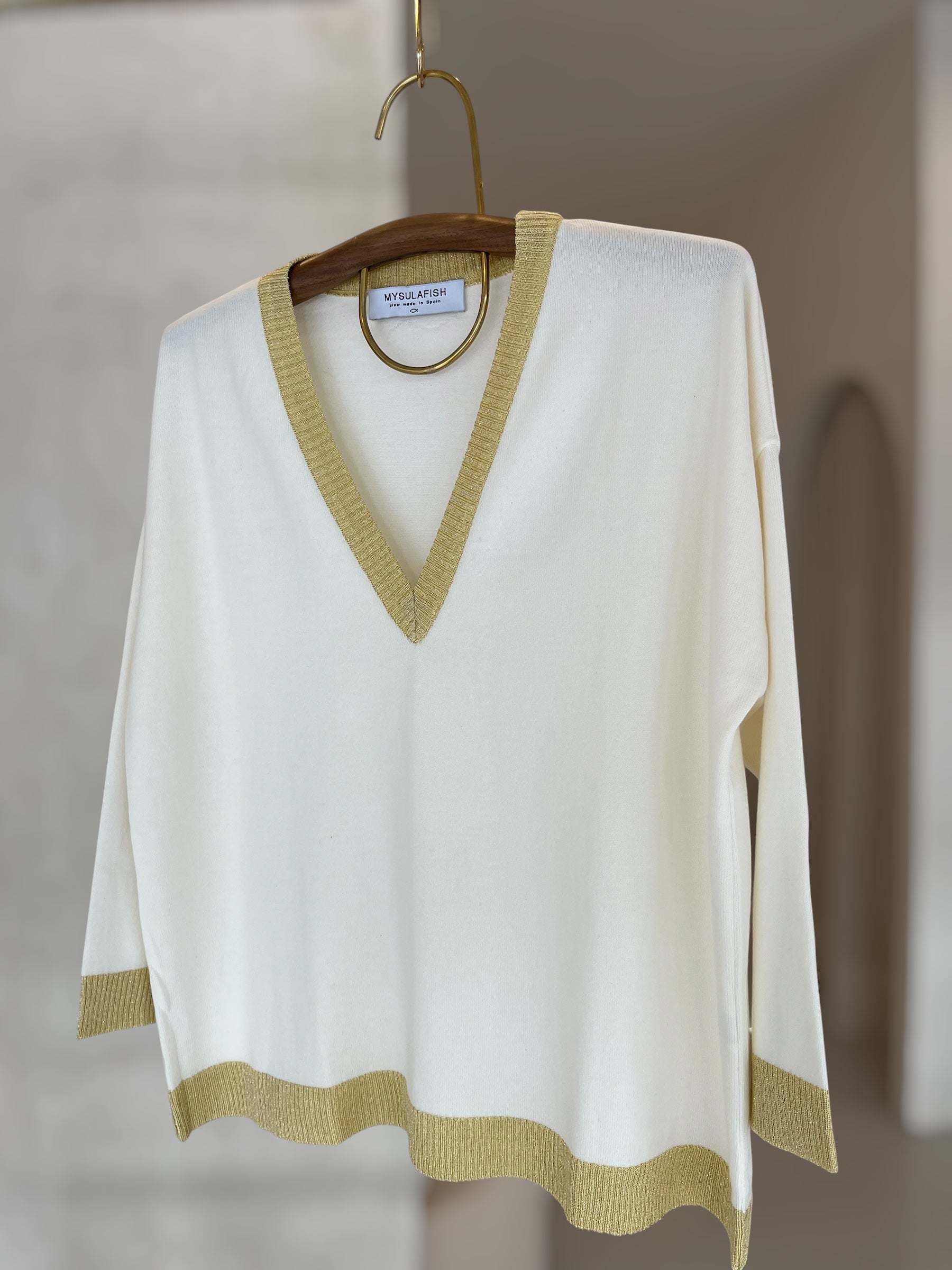 NUEVO JERSEY PIPER BLANCO CLOUD DANCER Y BRILLO ORO SUAVE