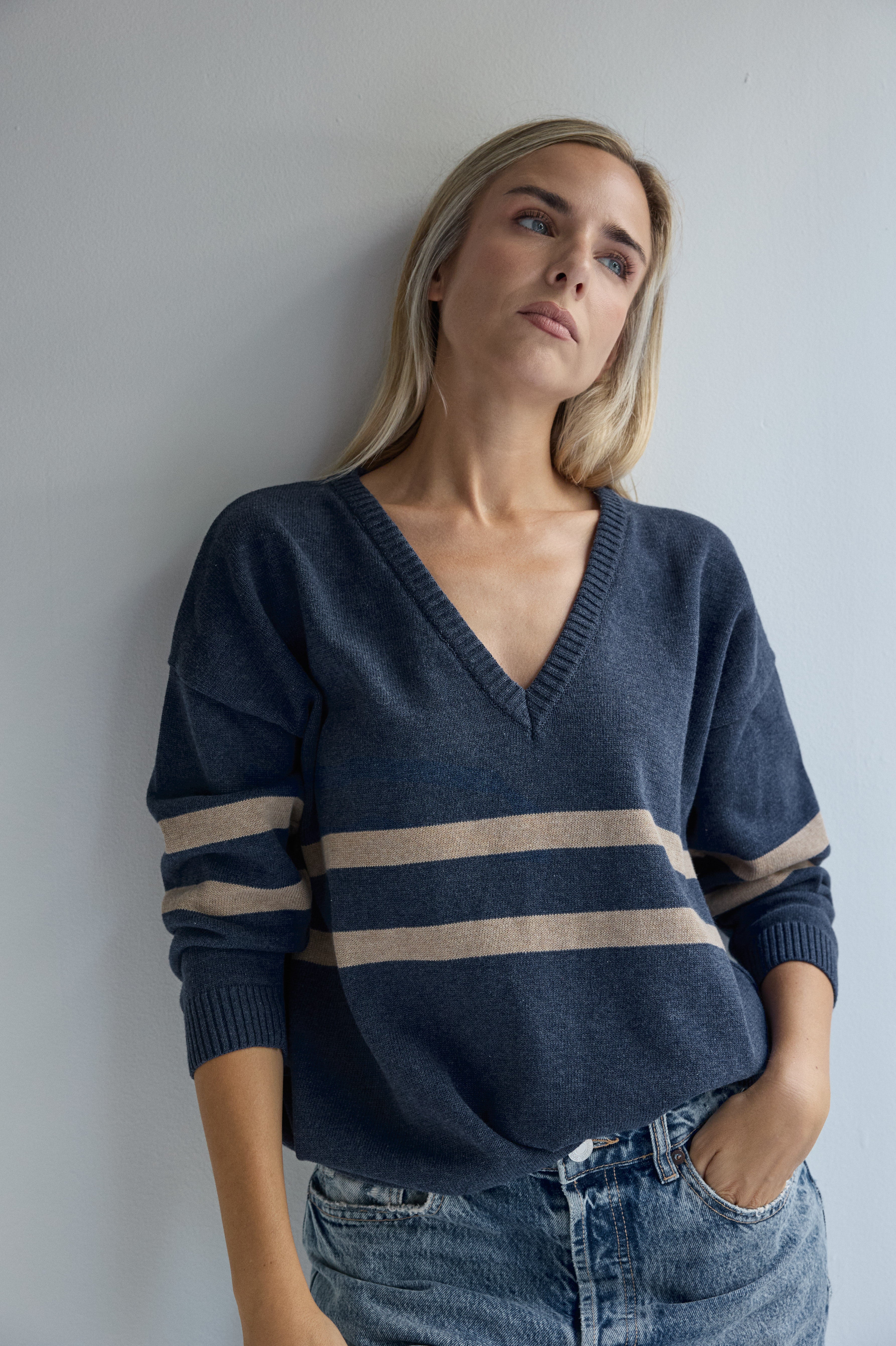 JERSEY ROCHELLE AZUL ÍNDIGO Y TOSTADO