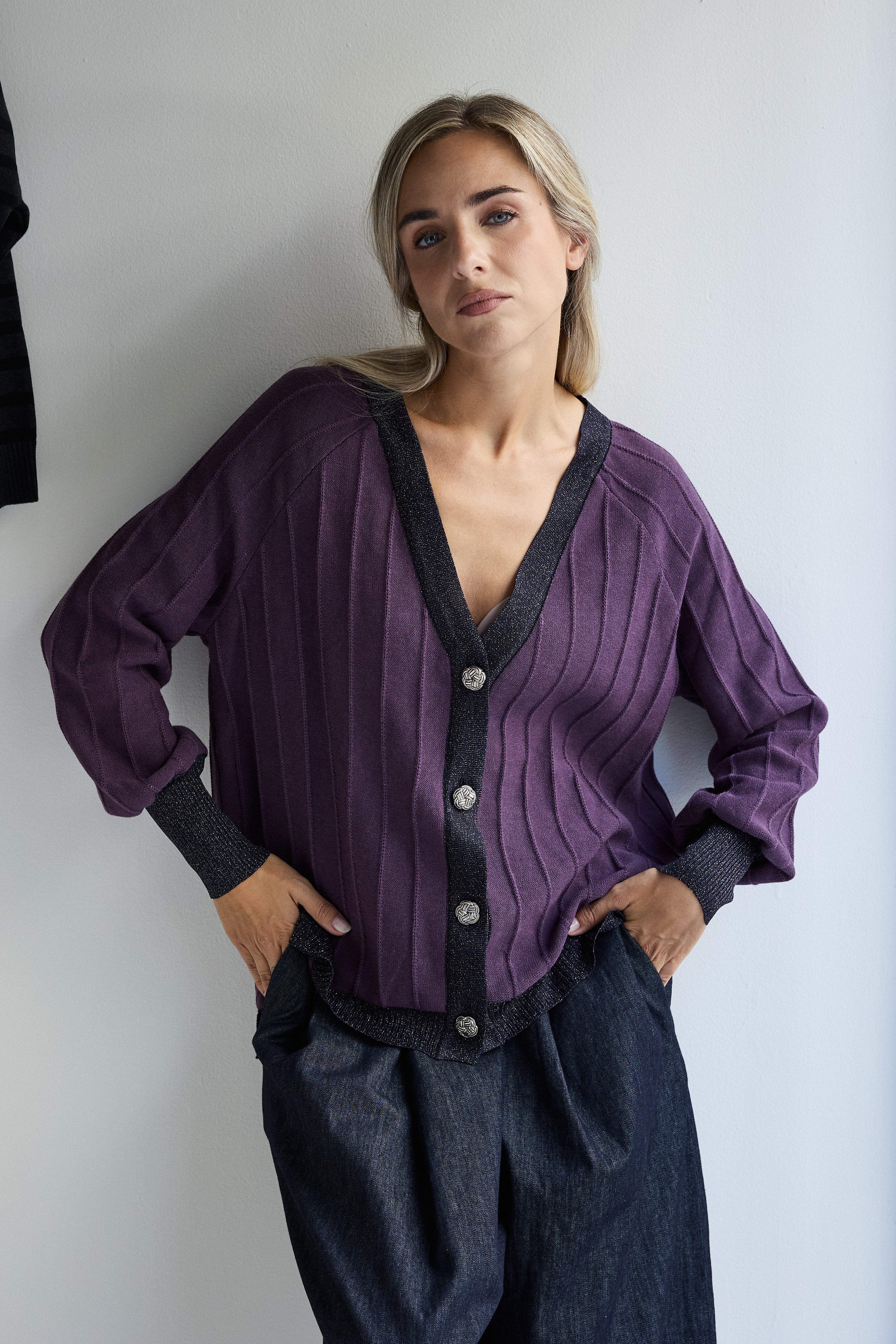 CARDIGAN PROVENZA BERENJENA
