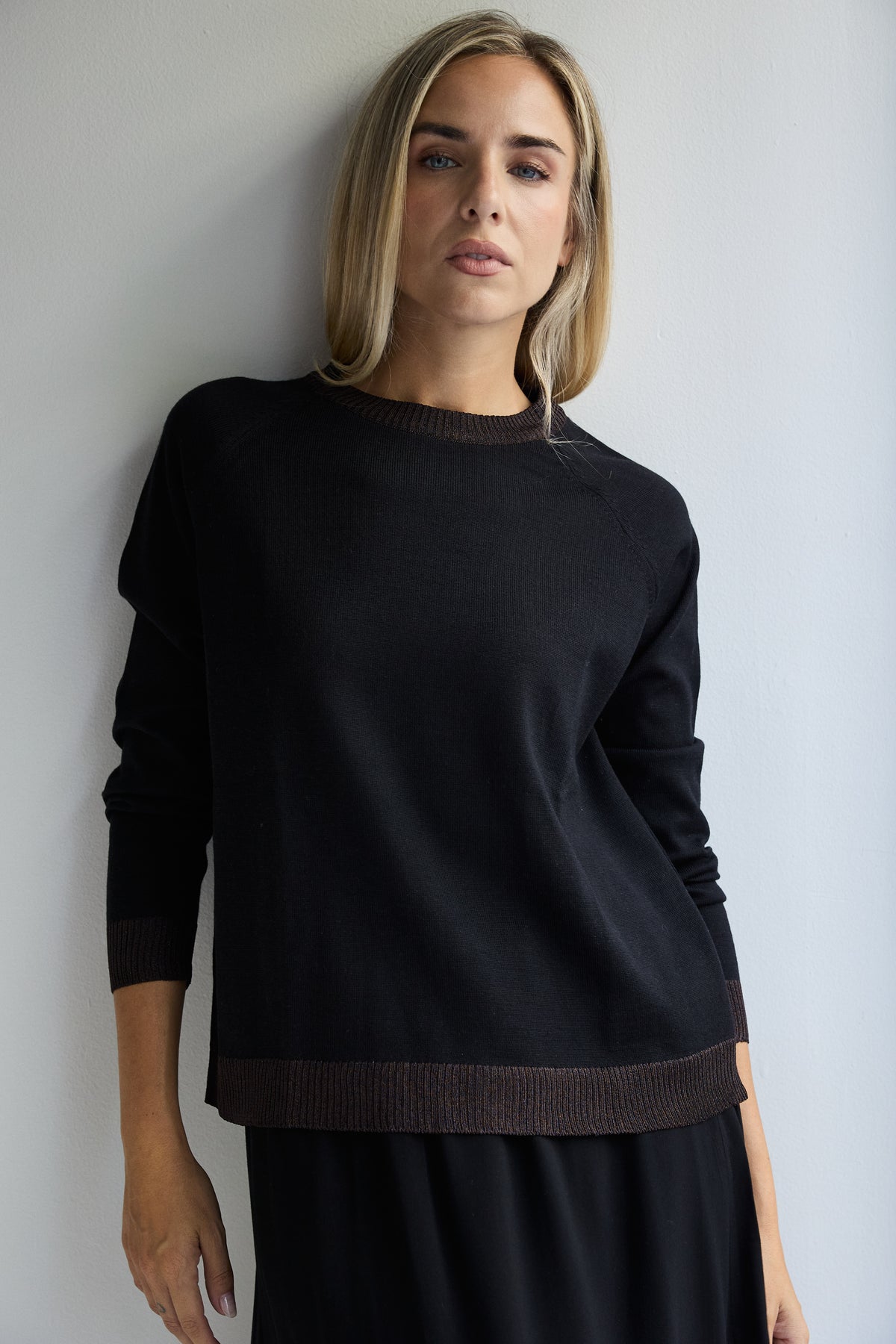 JERSEY LANA MERINO Y LUREX  PIPER NEGRO Y CHOCOLATE