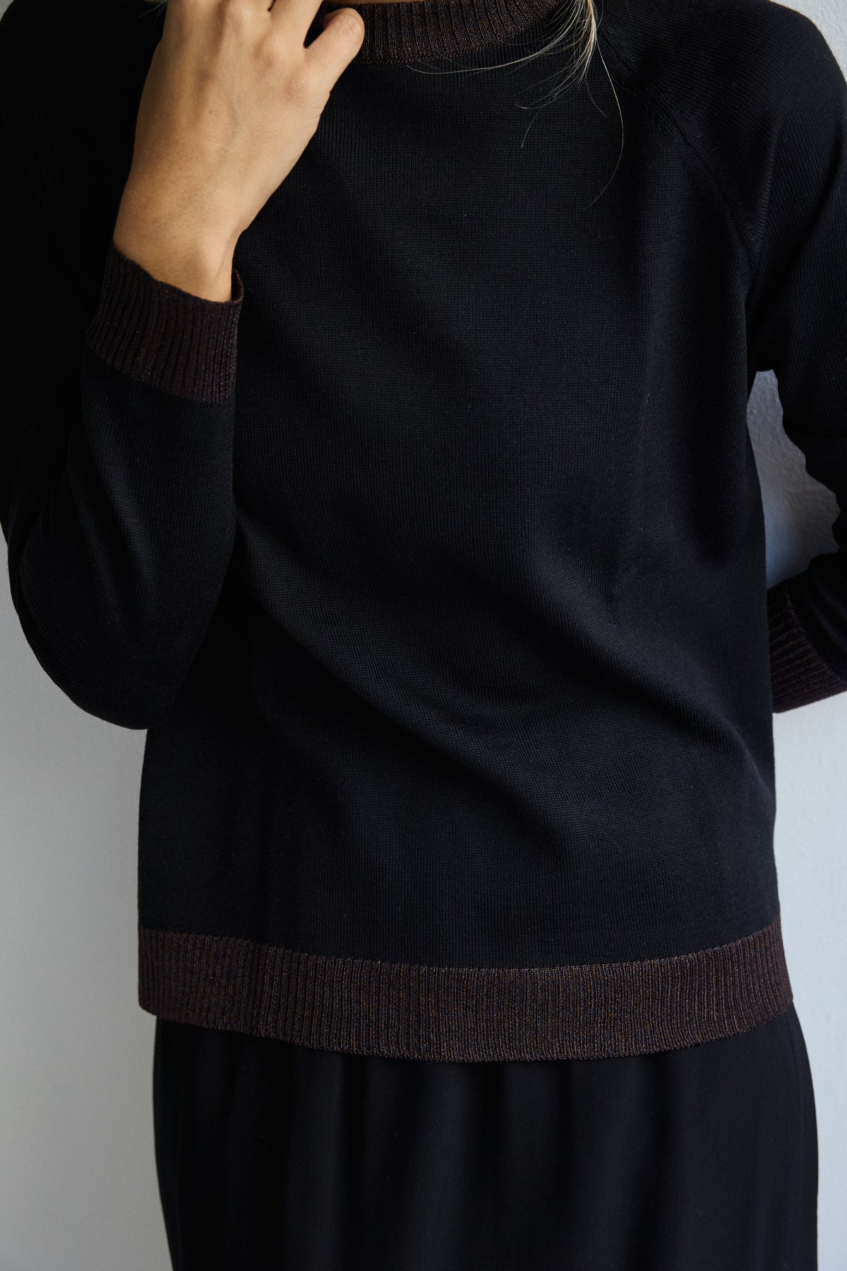 JERSEY LANA MERINO Y LUREX  PIPER NEGRO Y CHOCOLATE