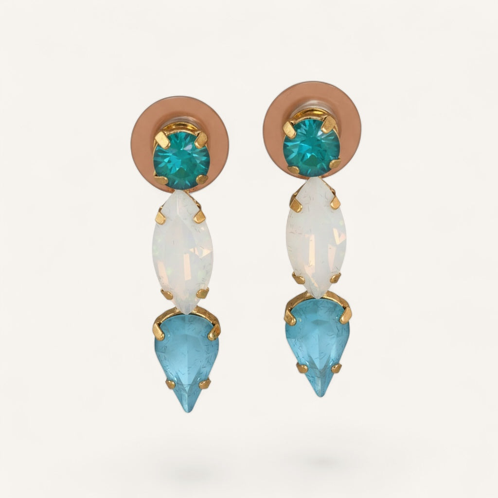PENDIENTES CRISTAL CHECO AZUL TURQUESA MODELO RAYO