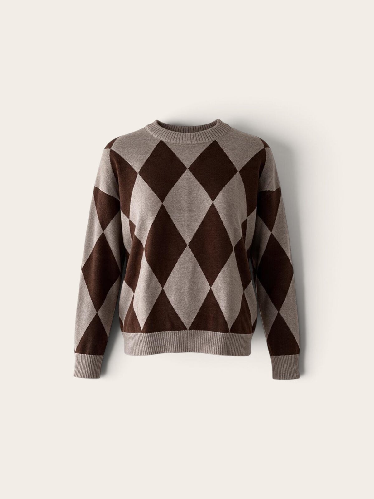 JERSEY ROMBOS LANA MERINO BEIGE Y MARRÓN