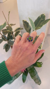 ANILLO FLOR AZUL ELECTRICO Y VERDE MENTA